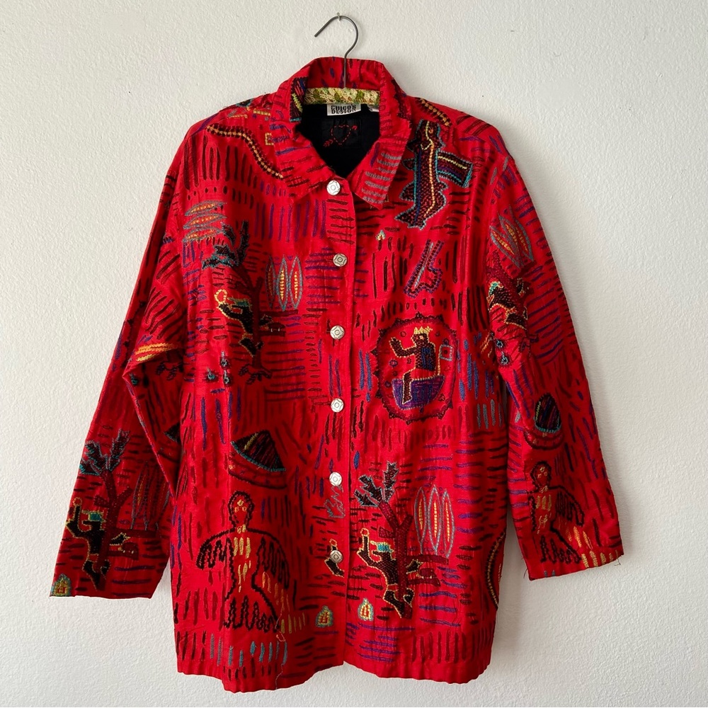 Vintage Silk Embroidered Thunderbird Chico’s Jacket